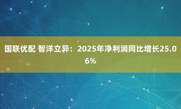 国联优配 智洋立异：2025年净利润同比增长25.06%