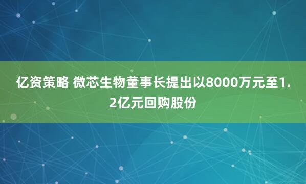 亿资策略 微芯生物董事长提出以8000万元至1.2亿元回购股份
