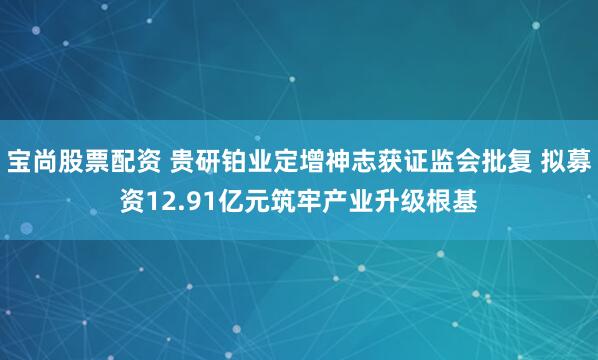 宝尚股票配资 贵研铂业定增神志获证监会批复 拟募资12.91亿元筑牢产业升级根基